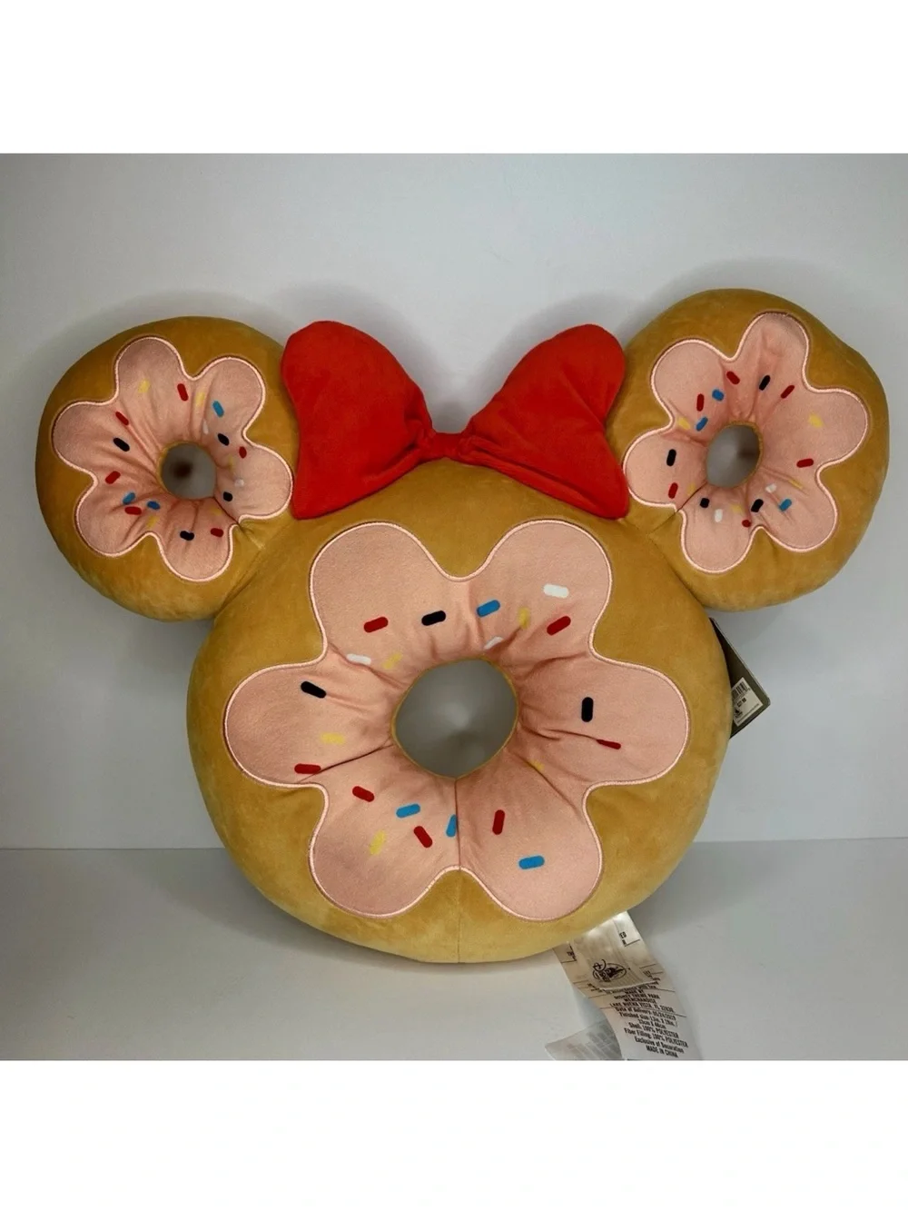 Disney Parks Minnie Mouse Large Sprinkle Pink Donut Pillow Plush Large 19” Wide